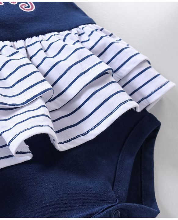 Babyhug 100% Cotton Sleeveless Onesie Text Print - Navy