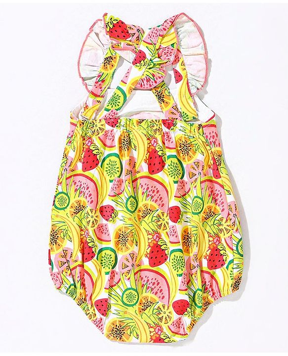 Babyhug 100% Cotton Sleeveless Fruits Printed Onesie - Green Pink & Red
