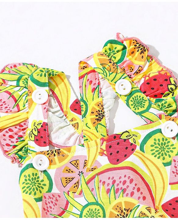 Babyhug 100% Cotton Sleeveless Fruits Printed Onesie - Green Pink & Red