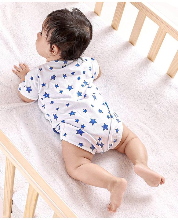 Babyhug 100% Cotton Knit Wrap Style Onesie Stars Print - White