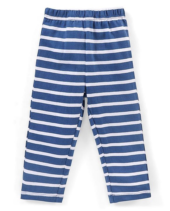 Babyhug Cotton Knit Half Sleeves Night Suit Fox Print - Navy Blue