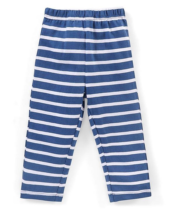 Babyhug Cotton Knit Half Sleeves Night Suit Fox Print - Navy Blue