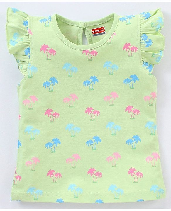 Babyhug Cotton Half Sleeves T-Shirt Tropical Graphic Print & Frill Detailing Pack of 3 - Green White & Pink