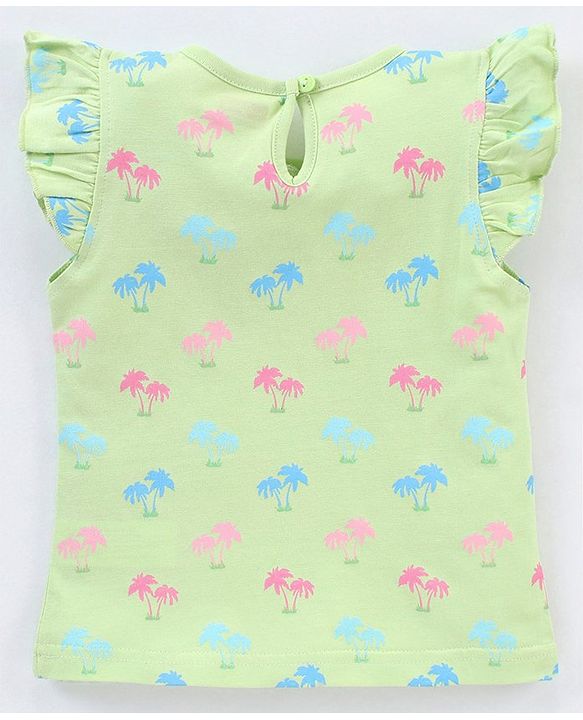 Babyhug Cotton Half Sleeves T-Shirt Tropical Graphic Print & Frill Detailing Pack of 3 - Green White & Pink
