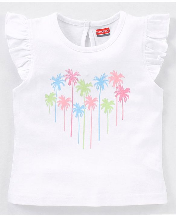 Babyhug Cotton Half Sleeves T-Shirt Tropical Graphic Print & Frill Detailing Pack of 3 - Green White & Pink