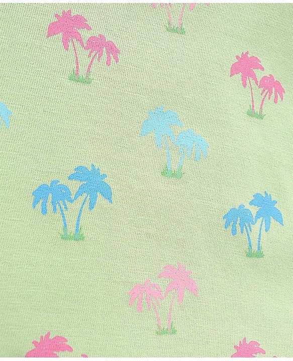 Babyhug Cotton Half Sleeves T-Shirt Tropical Graphic Print & Frill Detailing Pack of 3 - Green White & Pink