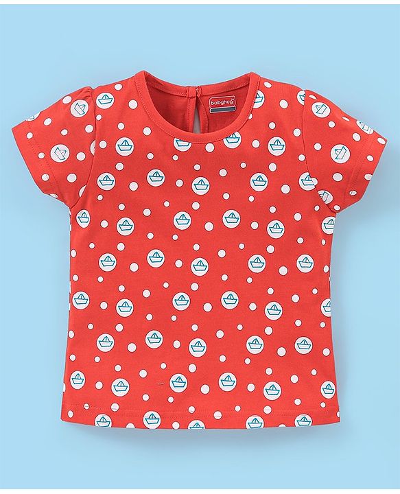 Babyhug 100% Cotton Half Sleeves  Pirate Themed Tee Pack of 3 - Red & White