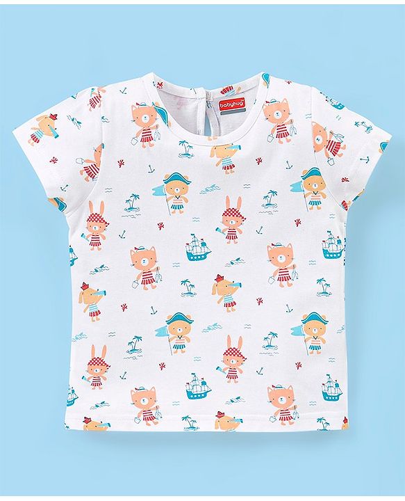 Babyhug 100% Cotton Half Sleeves  Pirate Themed Tee Pack of 3 - Red & White