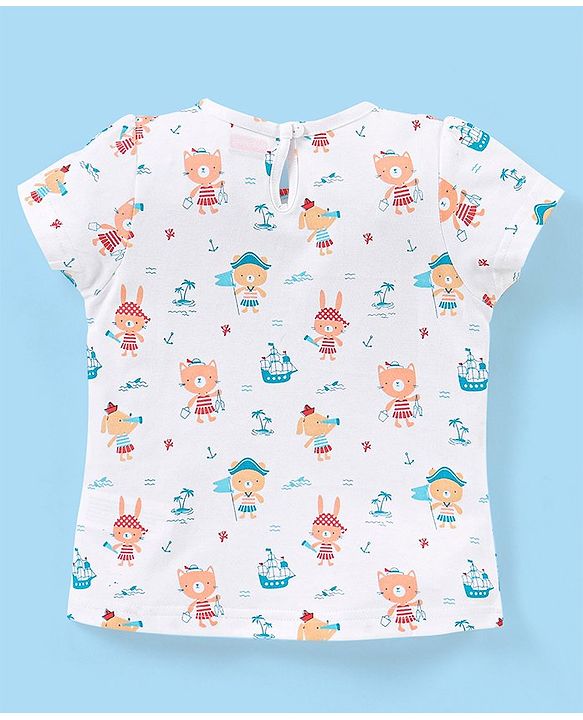 Babyhug 100% Cotton Half Sleeves  Pirate Themed Tee Pack of 3 - Red & White