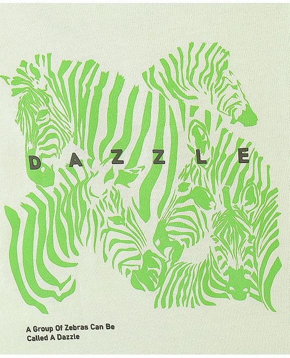 Pine Kids 100% Cotton Biowashed Half Sleeves T-Shirt Zebra Print - Lime Green