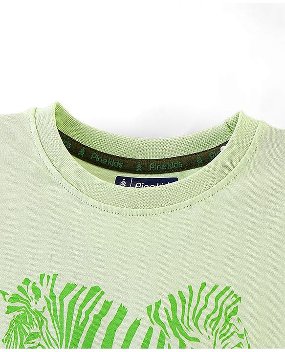 Pine Kids 100% Cotton Biowashed Half Sleeves T-Shirt Zebra Print - Lime Green
