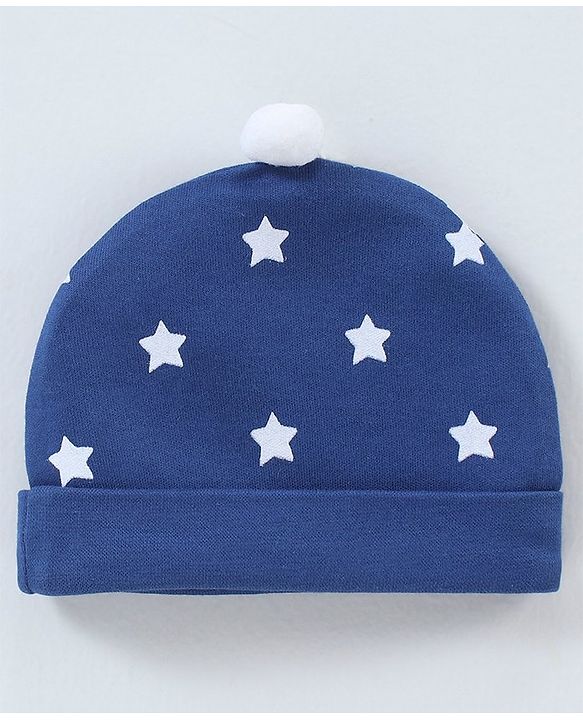 Babyhug 100% Cotton Cap Star Print Blue - Diameter 9 cm