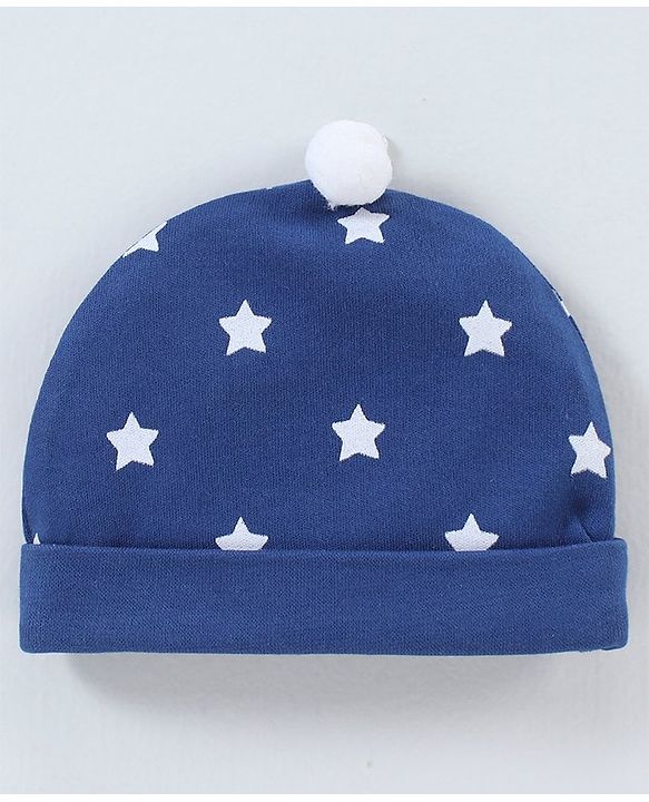 Babyhug 100% Cotton Cap Star Print Blue - Diameter 9 cm
