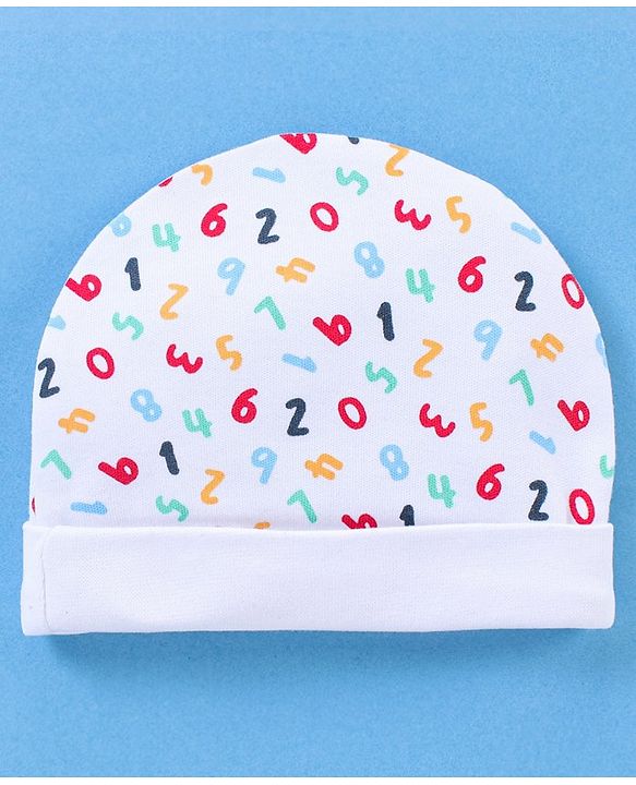 Babyhug 100% Cotton Cap Number Print White- Diameter 9.5 cm