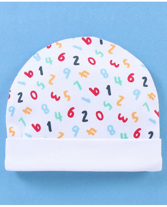 Babyhug 100% Cotton Cap Number Print White- Diameter 10.5 cm