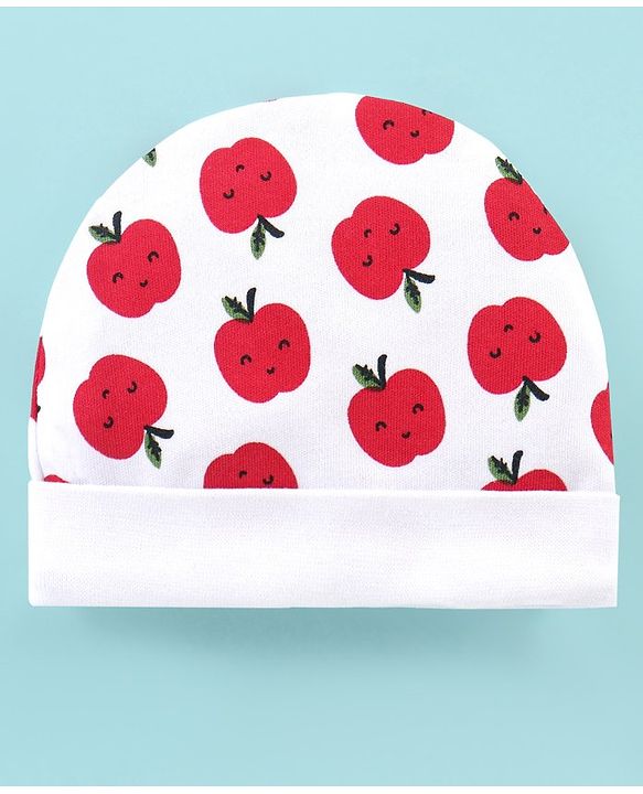 Babyhug 100% Cotton Apple Print Cap - White