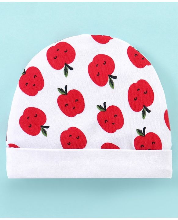 Babyhug 100% Cotton Apple Print Cap - White