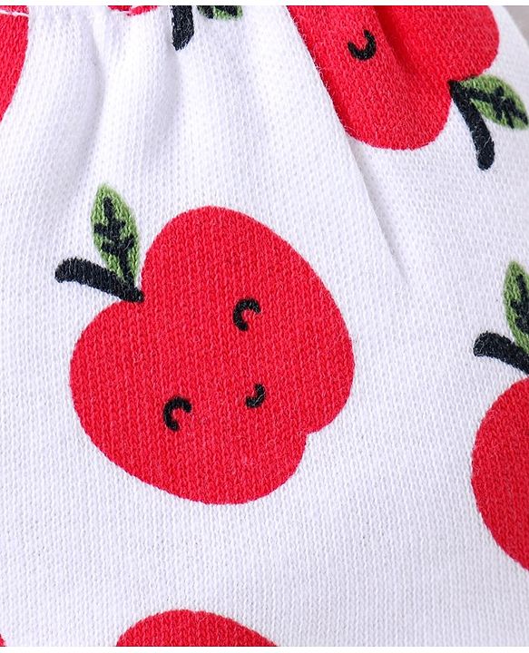 Babyhug 100% Cotton Mittens & Booties Set Apple Print - White & Red