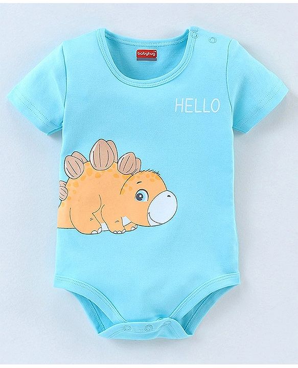 Babyhug 100% Cotton Half Sleeves Onesies with Leggings and Cap Mittens Booties Dino & Striped Print - Multicolour