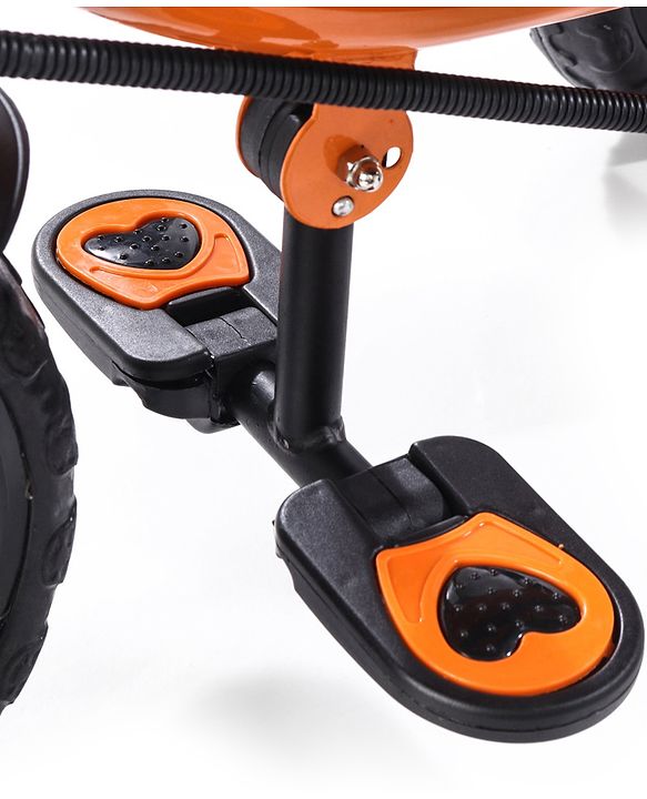 Babyhug Plug & Play Black Hawk Tricycle With Parental Push Handle & Storage Basket - Tiger Orange