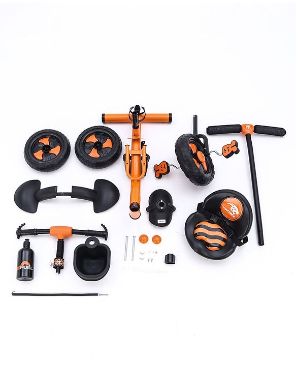 Babyhug Plug & Play Black Hawk Tricycle With Parental Push Handle & Storage Basket - Tiger Orange