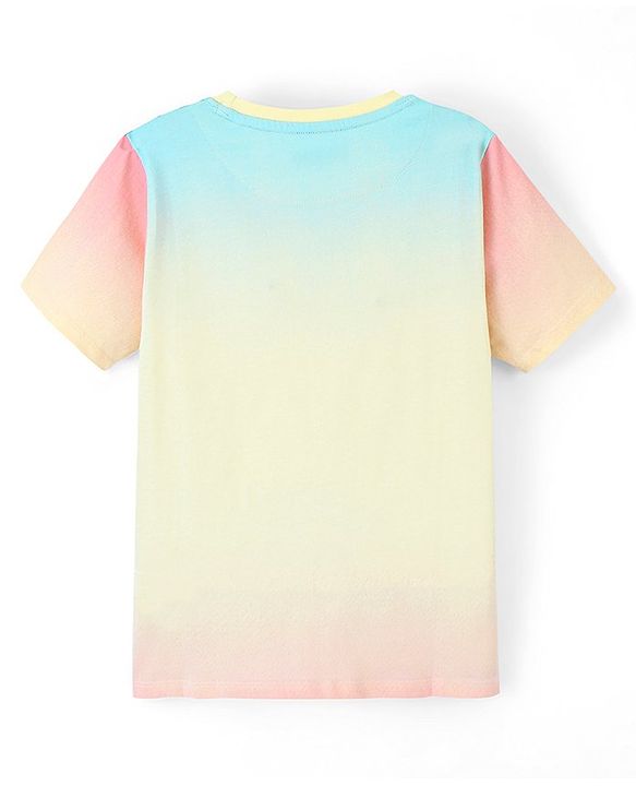 Pine Kids 100% Cotton Knit Half Sleeves Palm Trees Printed Biowashed T-Shirt - Blue & Peach