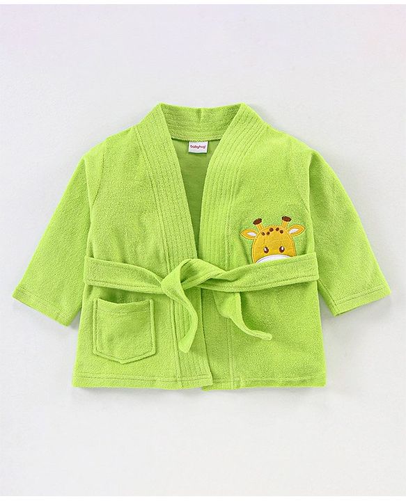 Babyhug Knit Terry Full Sleeves Without Hood Bath Robe with  Cow Patch - Green