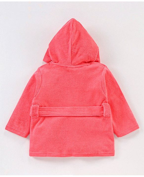 Babyhug Knit Terry Full Sleeves Hooded  Bath Robe with  Bear Patch - Red
