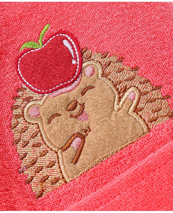 Babyhug Knit Terry Full Sleeves Hooded  Bath Robe with  Bear Patch - Red