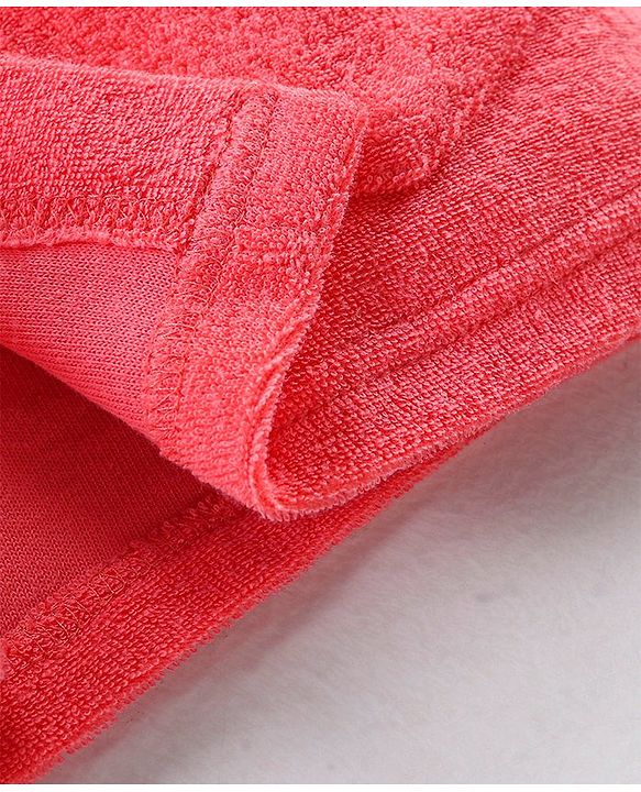 Babyhug Knit Terry Full Sleeves Hooded  Bath Robe with  Bear Patch - Red