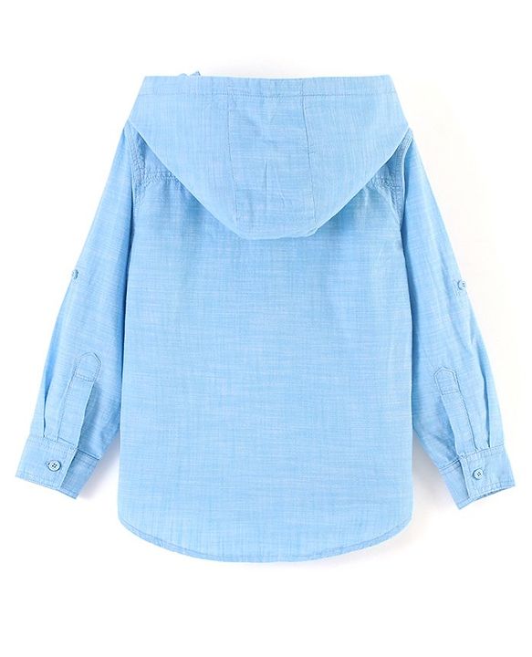 Pine Kids 100% Cotton Woven Soft Hand Feel Full Sleeves Hooded Shirt with Kangaroo Pocket - Blue