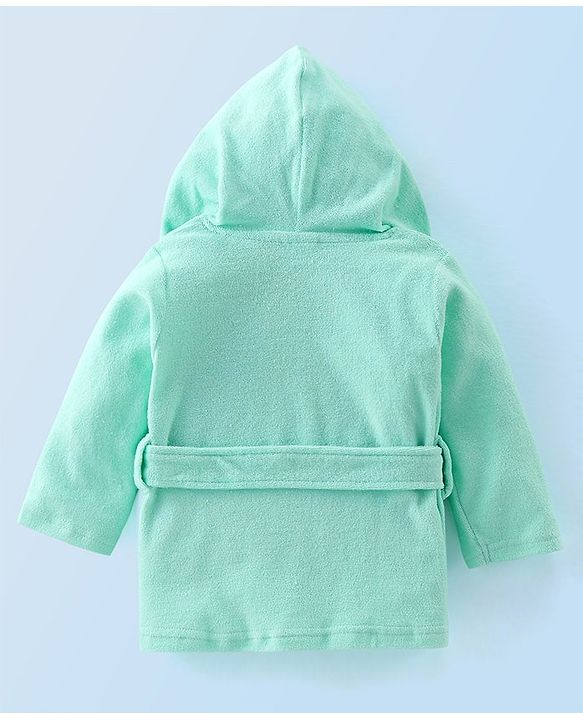 Babyhug Knit Terry Full Sleeves Hooded Bath Robe with Tiger Patch - Blue