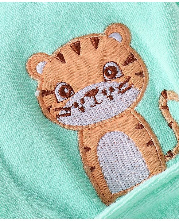 Babyhug Knit Terry Full Sleeves Hooded Bath Robe with Tiger Patch - Blue