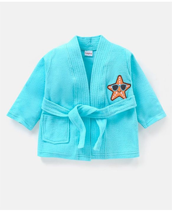 Babyhug Knit  Terry Full Sleeves   Bathrobe Star  Patch - Blue