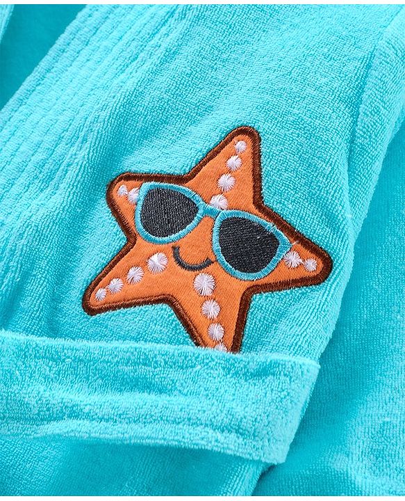 Babyhug Knit  Terry Full Sleeves   Bathrobe Star  Patch - Blue