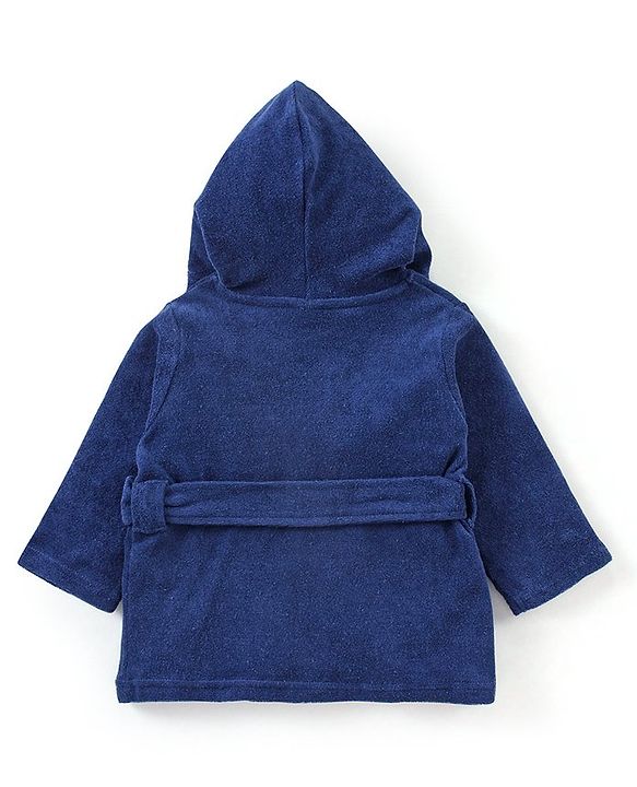 Babyhug Terry Knit Full Sleeves Hooded Bath Robe Teddy Patch - Blue
