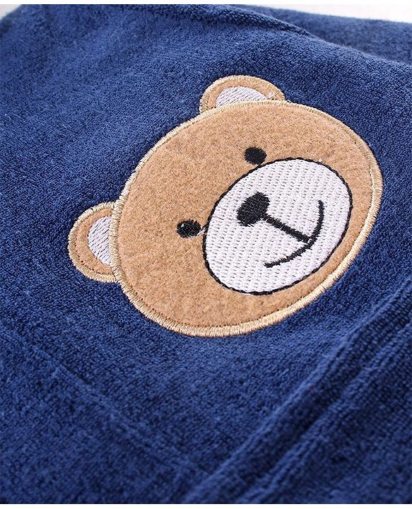 Babyhug Terry Knit Full Sleeves Hooded Bath Robe Teddy Patch - Blue