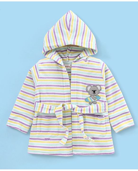 Babyhug Knit Terry Full Sleeves Striped Hooded  Bath Robe with  Koala Patch - Multicolour
