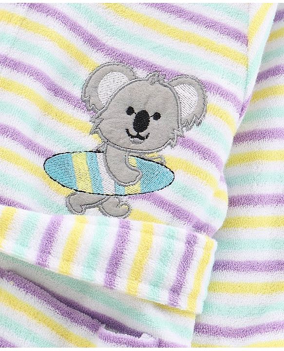 Babyhug Knit Terry Full Sleeves Striped Hooded  Bath Robe with  Koala Patch - Multicolour