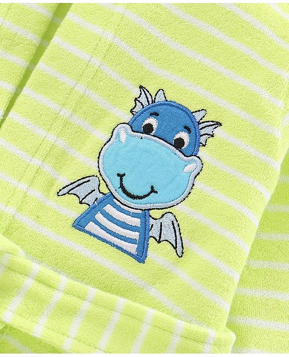 Babyhug Knit Terry Full Sleeves Striped Hooded  Bath Robe with  Diano Patch - Green