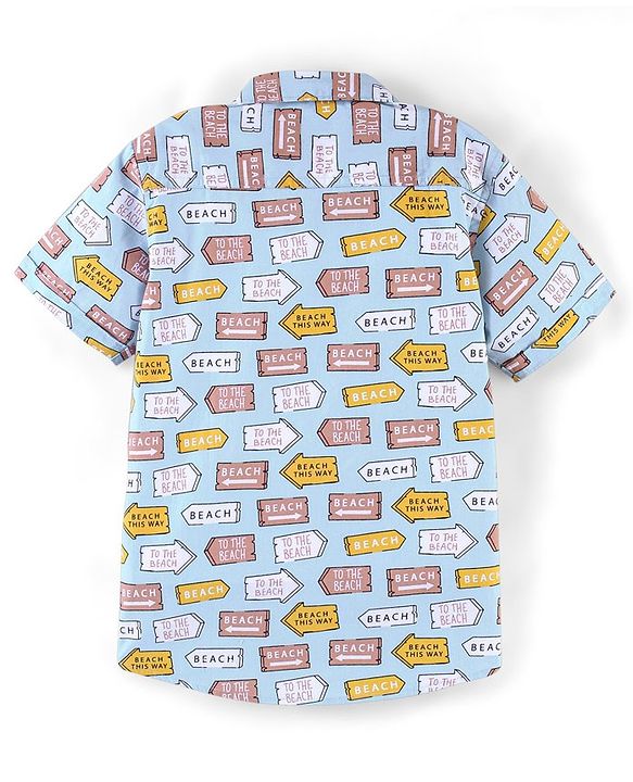 Pine Kids 100% Cotton Half Sleeves Shirt Conversational Print - Blue