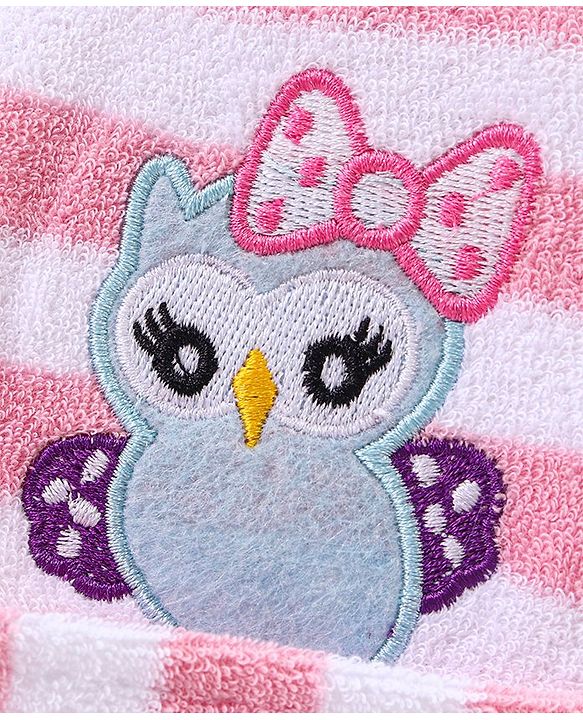 Babyhug Knit Terry Full Sleeves Striped Hooded  Bath Robe with  Owl Patch - Pink