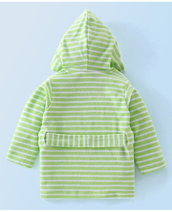 Babyhug Knit Terry Full Sleeves Hooded Bath Robe with Car Patch - Green