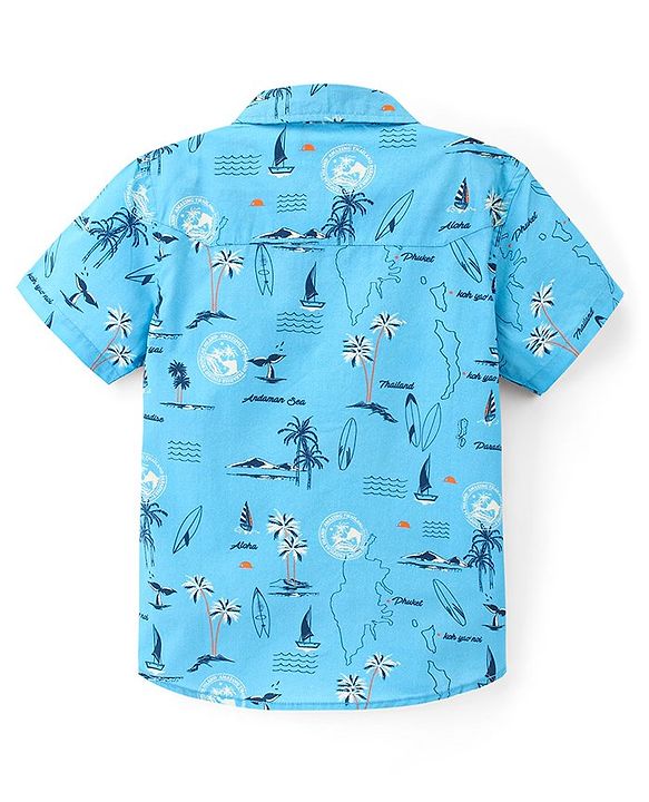Pine Kids 100% Cotton Half Sleeves Shirt Beach Print- Blue