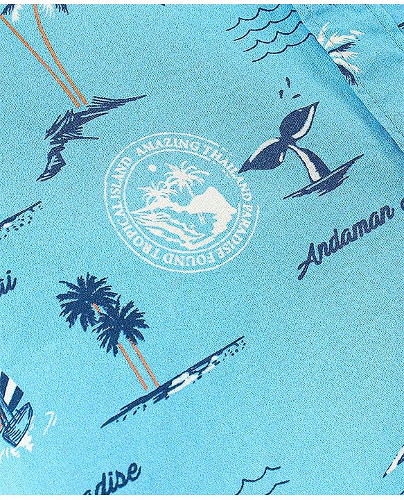 Pine Kids 100% Cotton Half Sleeves Shirt Beach Print- Blue