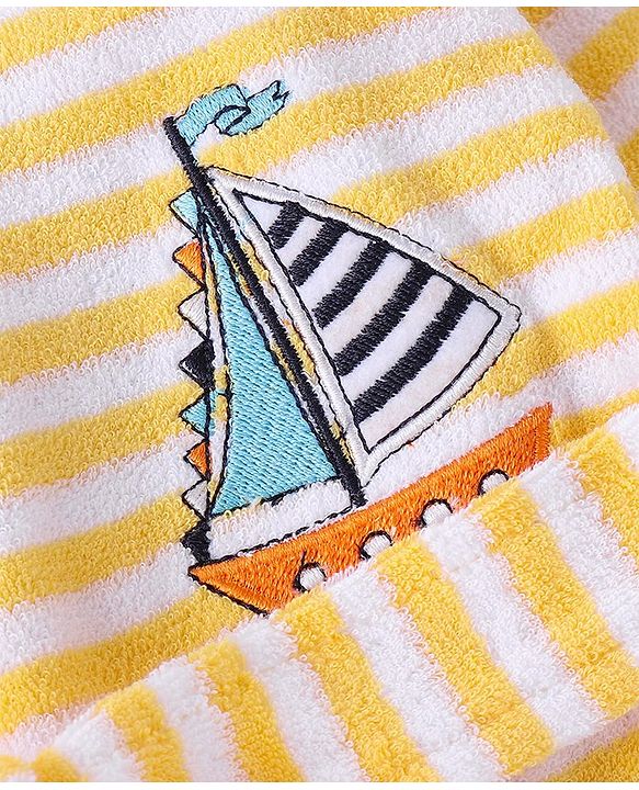 Babyhug Knit Terry Full Sleeves Hooded Stripe Bath Robe - Yellow