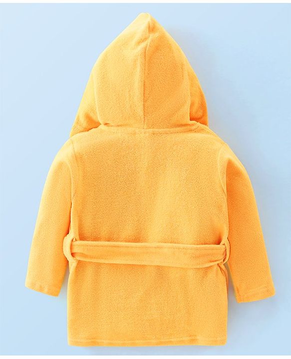 Babyhug Knit Terry Full Sleeves Hooded Bath Robe with Frog Patch - Yellow