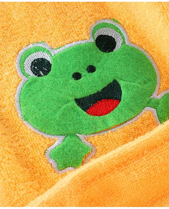 Babyhug Knit Terry Full Sleeves Hooded Bath Robe with Frog Patch - Yellow