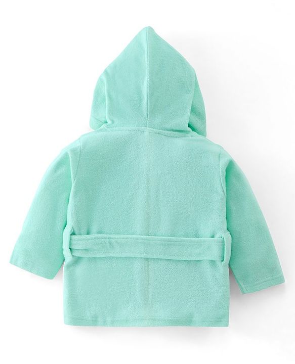 Babyhug Knit Terry Full Sleeves Hooded  Bath Robe with  Lion Patch - Blue
