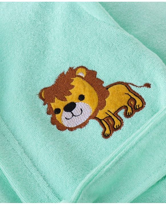 Babyhug Knit Terry Full Sleeves Hooded  Bath Robe with  Lion Patch - Blue